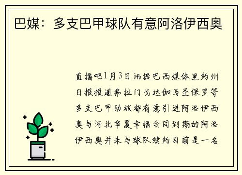 巴媒：多支巴甲球队有意阿洛伊西奥