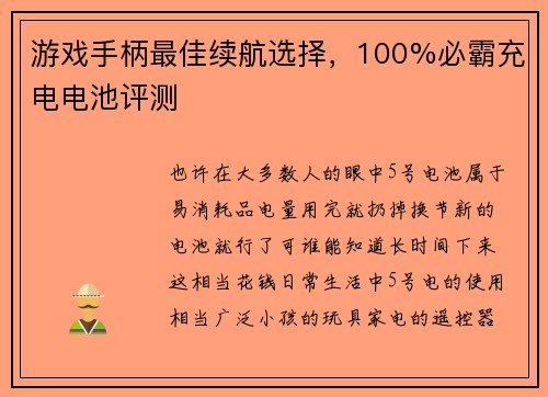 游戏手柄最佳续航选择，100%必霸充电电池评测